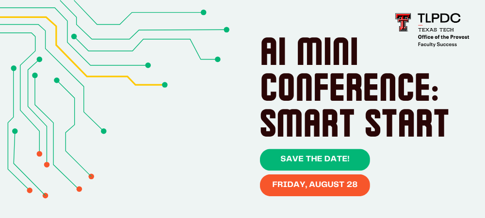 A graphic advertising the conference, including a coding design element and the confernce date: Friday, August 28.