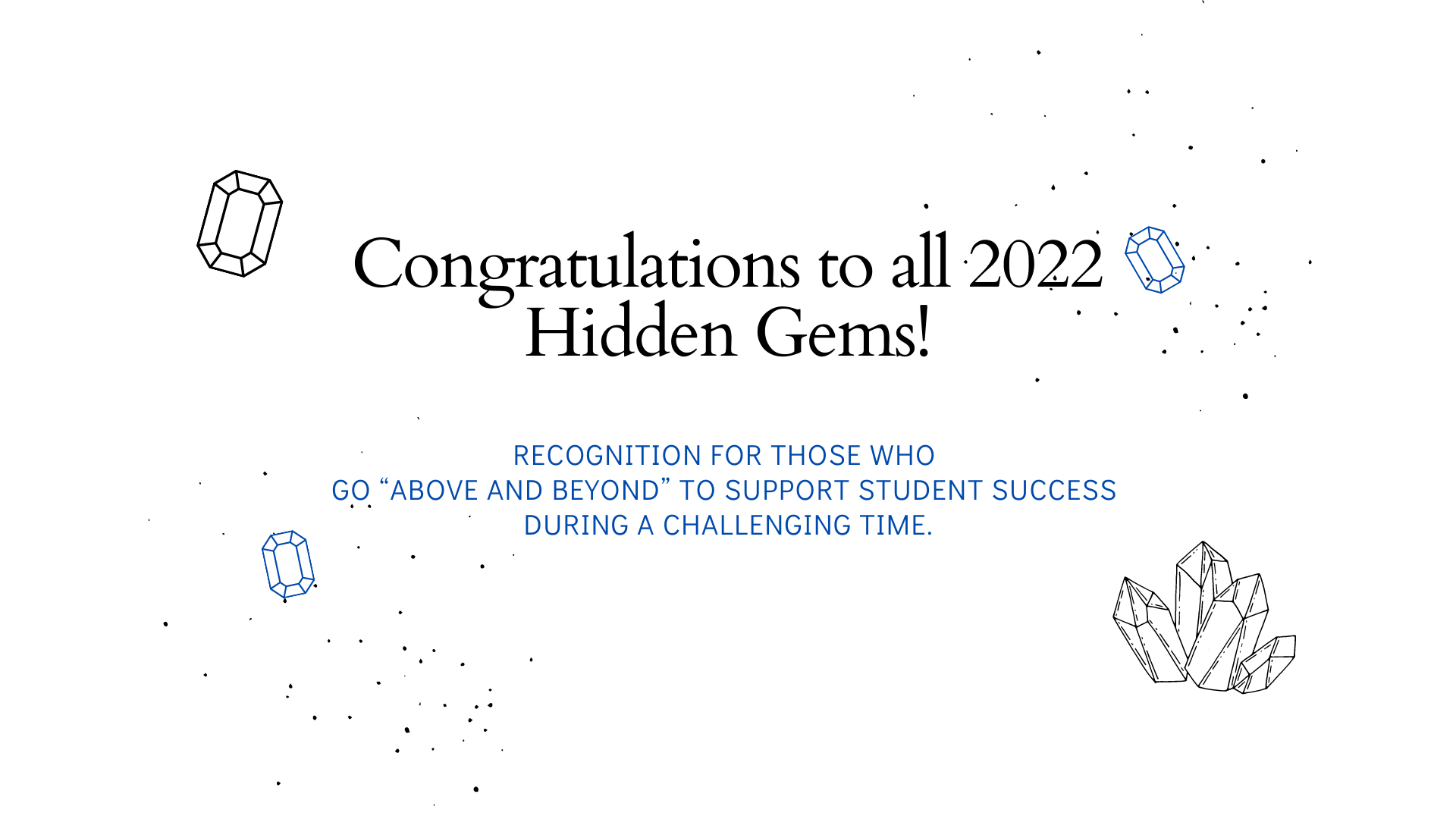 Congratulations to all 2022 Hidden Gems! Recognition for those who support student success during a challenging time. 