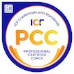 Badge denoting level of coaching certification for ICF