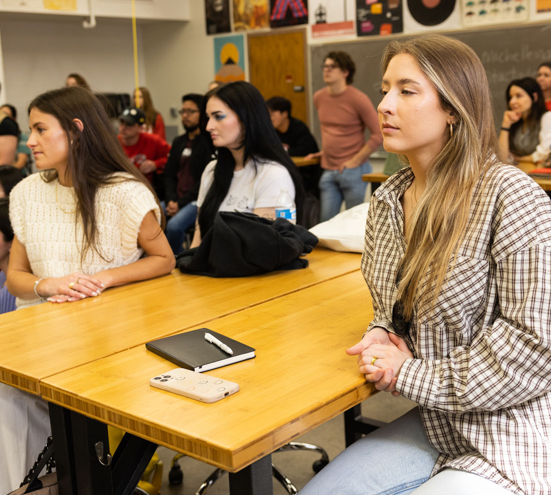 TCVPA students in the classroom watching presentation