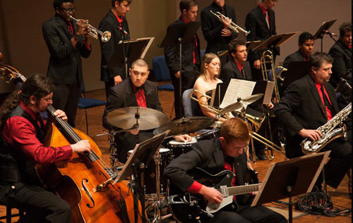 Students on stage performing jazz