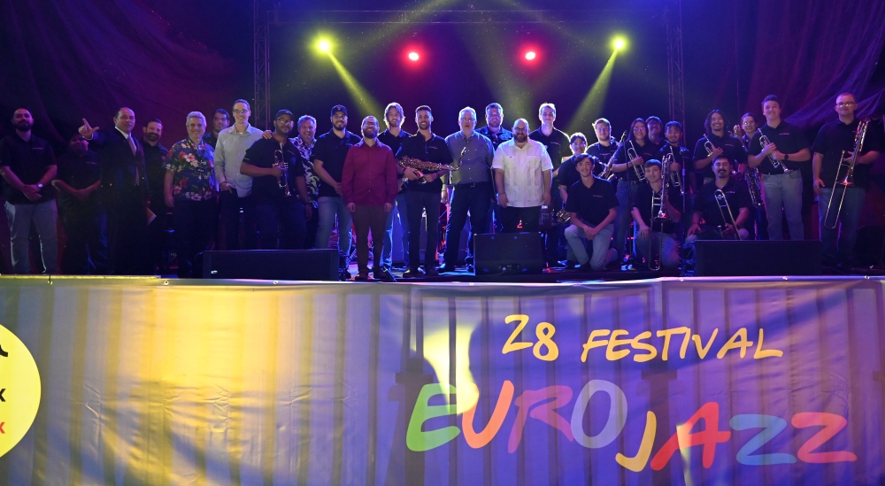 Entire Texas Tech group on stage at Euro Jazz Festival