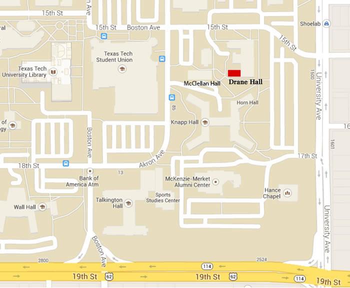 Map of TTU campus with McClellan Hall